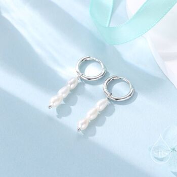 Sterling Silver Natural Oval Pearl Trio Huggie Hoop Earrings, 2 of 11