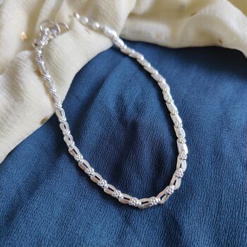 925 Silver Heavy Link Chain Floral Indian Payal Anklet, 3 of 6