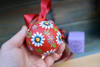 Ceramic Bauble Hand Painted Daisies Perfect Christmas Gift, 2 of 6