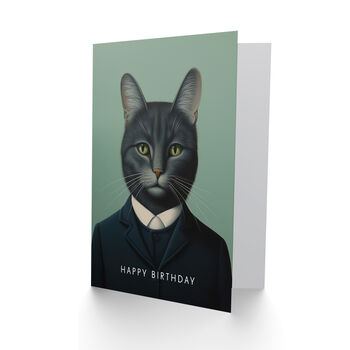 Cat Lover Pet In Suit Green Animal Birthday Card, 2 of 4