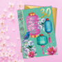 30th Flowers Lanterns And Gold Birthday Card, thumbnail 1 of 3