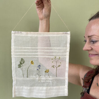 Christening Dried Wildflower And Stitched Words Art, 4 of 4