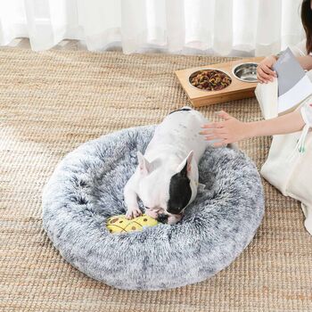 60cm Grey Soft Plush Donut Dog Cat Bed Cushion, 2 of 7