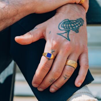 Gold Lapis Lazuli Square Signet Ring For Men, 6 of 11