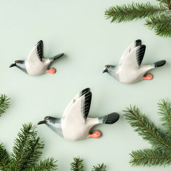 Set Of Three Handmade Ceramic Flying Racing Pigeons, 4 of 5