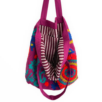 Embroidered Suzani Bag In Purple, 6 of 12