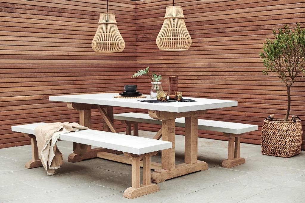 Concrete And Oak Outdoor Dining Table By Rust Collections