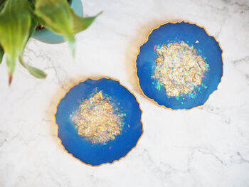 Blue Iridescent Geode Resin Coasters, 3 of 11