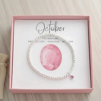 Sterling Silver October Tourmaline Birthstone Bracelet, 6 of 11
