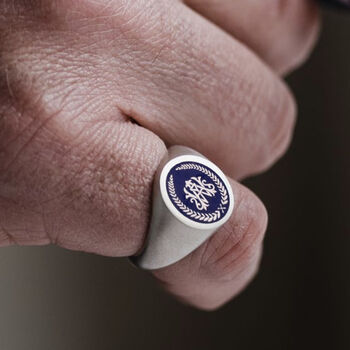 Sterling Silver And Enamel Monogram Signet Ring, 9 of 11
