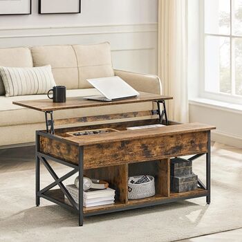 Coffee Table Lift Top Table Storage X Shaped Bars, 3 of 12