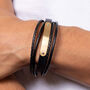 Personalised Mens Black Leather Bracelet With ID Bar, thumbnail 1 of 12