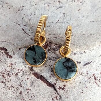 Circle Emerald May Birthstone Earrings, Gold, 2 of 6