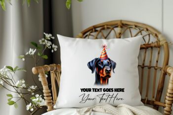 Personalised Doberman Birthday Congratulations Party Cushion B, 2 of 2