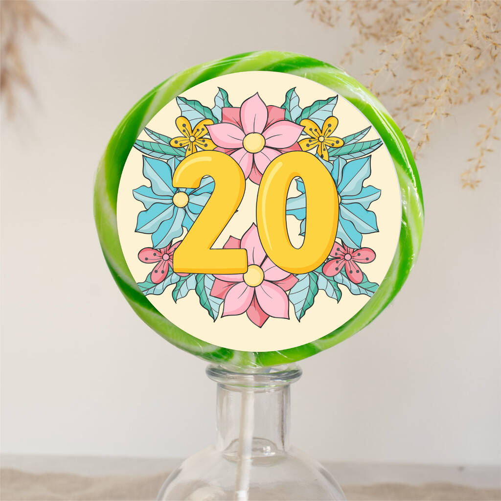 20th Birthday Yellow Floral Lollipop, 1 of 3