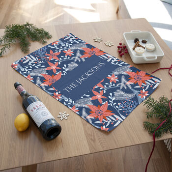 Personalised Christmas Red Floral Wallpaper Tea Towel, 3 of 6