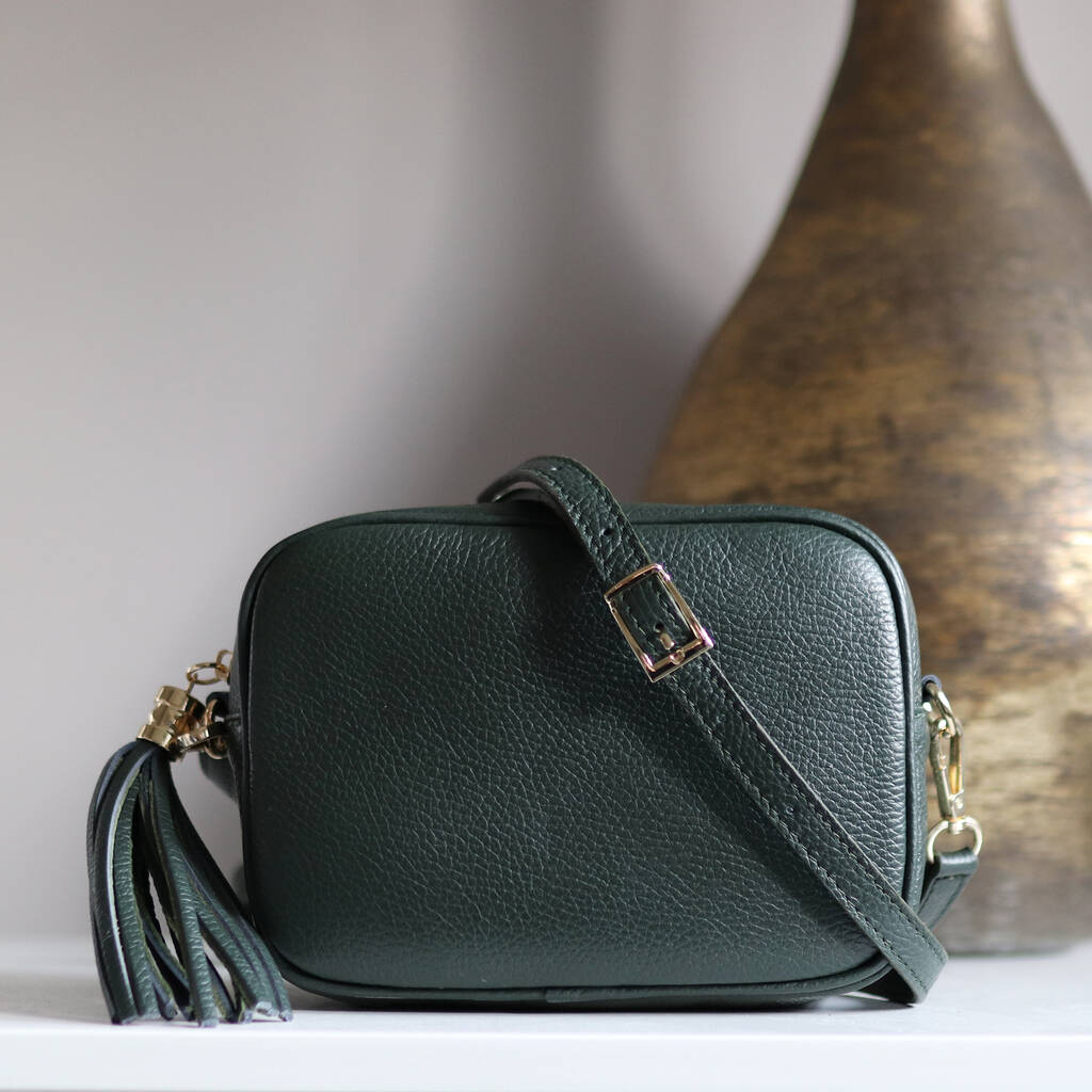 Leather Cross Body Handbag With Tassel, Green By The Leather Store ...