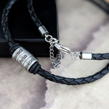 Mens Leather Necklace With Personalised Name Rings, 2 of 10