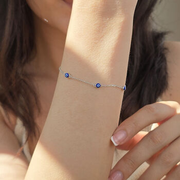 Turkish Blue Evil Eye Silver Charm Friendship Bracelet, 4 of 6