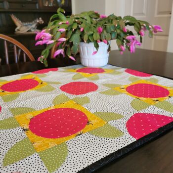 Vibrant Pink Patchwork Table Runner With Bumblebees, 5 of 8