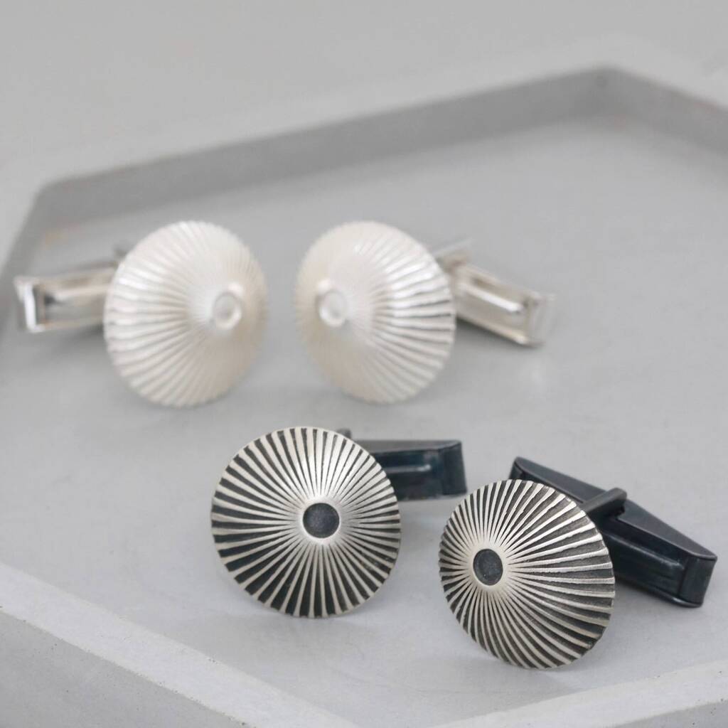 Sterling Silver And Black Cufflinks With Sunburst Motif, 1 of 12