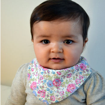 Baby Bib Pink Blue Roses By Liberty By Dribblebuster