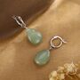 Sterling Silver Green Aventurine Jade Droplet Hoop Earrings, thumbnail 1 of 11