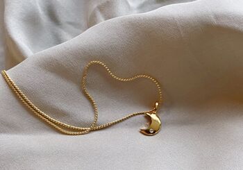 Tiny Gold Moon Necklace With Real Diamond, 2 of 2