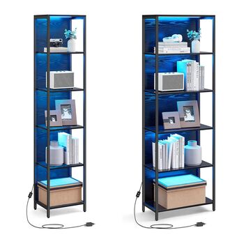 Six Tier LED Bookcase Dimmable Storage Shelf Steel, 7 of 7