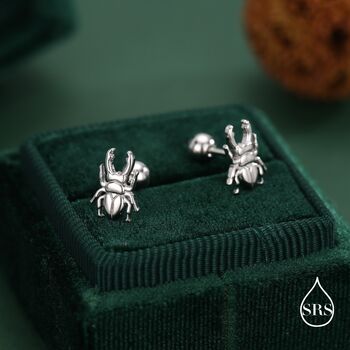 Sterling Silver Beetle 18 G Screw Back Stud Earring With Ball Back, 2 of 10