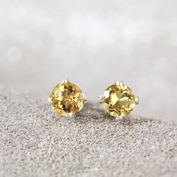 Yellow Citrine Stud Earrings In Silver Or Gold, 2 of 11