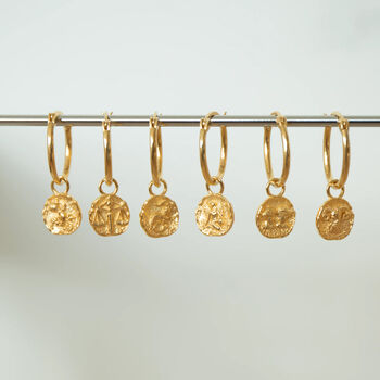 18ct Gold Plated Star Sign Charm Hoop Earrings, 2 of 12