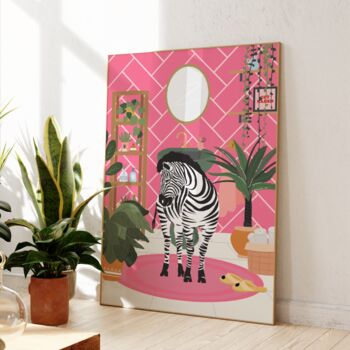 Zebra Bathroom Print Pink Wall Art, 2 of 3