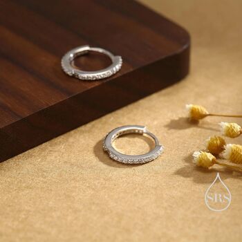 Sterling Silver Double Sided Cz Huggie Hoops, 6 of 12