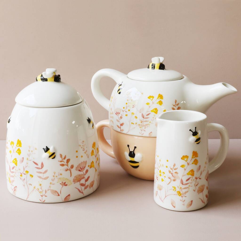 Dusky Pink Floral Bee Ceramic Teapot And Cup Set By Lisa Angel ...