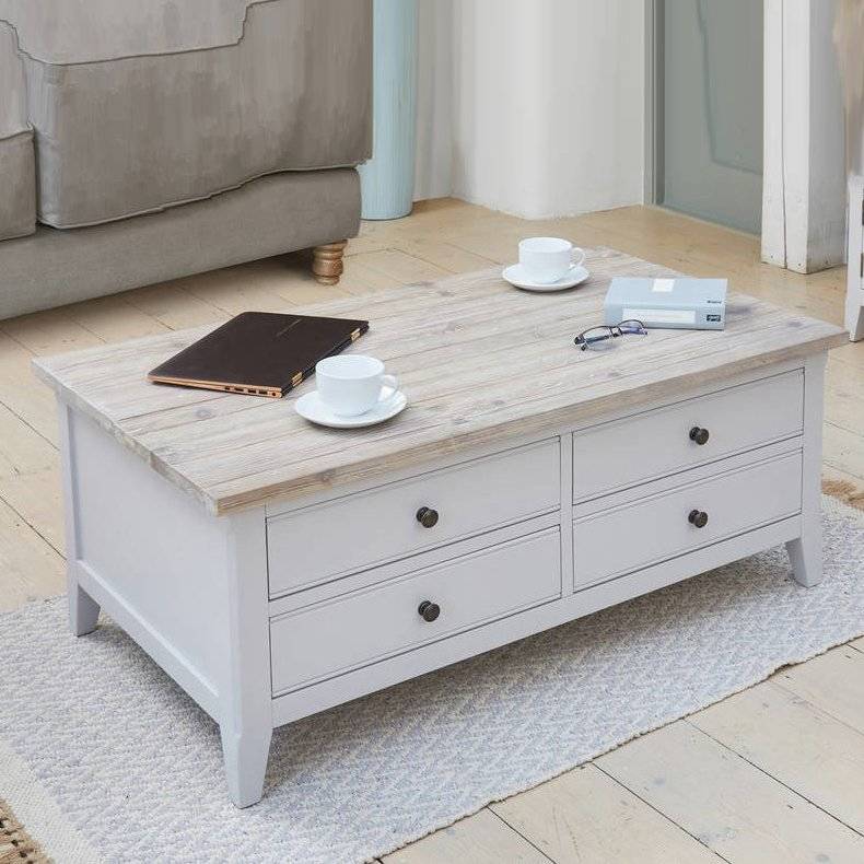 Ridley Grey Large Storage Coffee Table, Large Side Table With Drawers