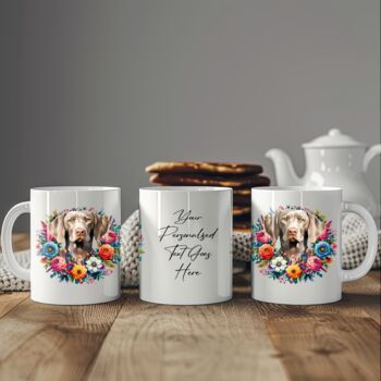 Personalised Weimarer Summer Floral Dog Wreath Cushion And Mug Bundle, 3 of 4