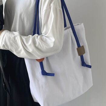 Y2 K Large Nylon Shoulder Tote Bag With Navy Straps, 2 of 9