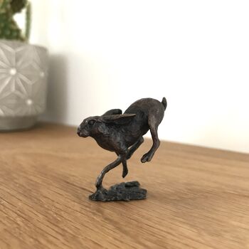 Miniature Bronze Running Hare 8th Anniversary Gift, 3 of 11