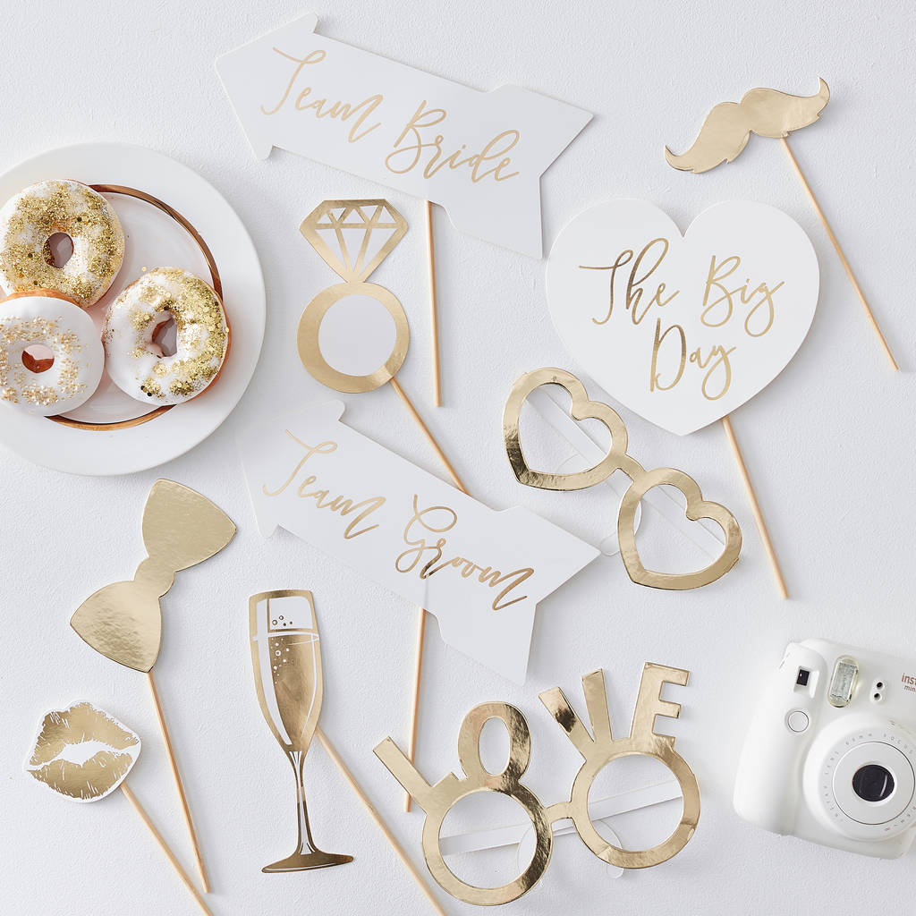 Gold Foiled And White Wedding Photo Booth Props, 1 of 3