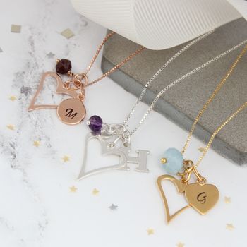 Personalised Open Heart Necklace With Birthstones, 4 of 12