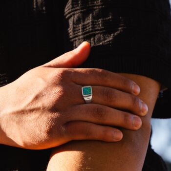 Gold Square Opal Gemstone Signet Ring For Men, 4 of 10