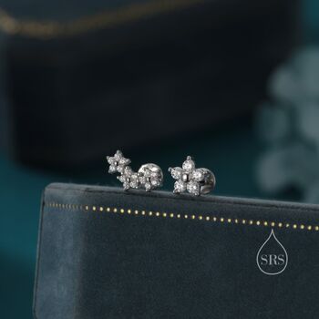 Asymmetric Forget Me Not Flower Bouquet Internally Threaded Flat Back In Sterling Silver, 5 of 12