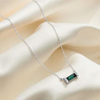 Birthstone Baguette Necklace In Sterling Silver, 10 of 12
