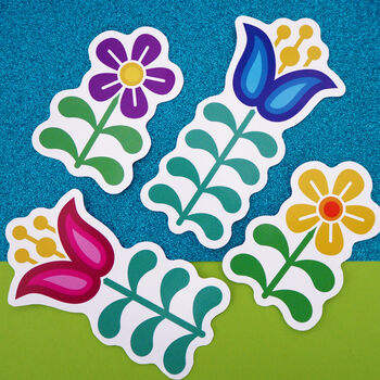 Rainbow Scandi Folk Art Style Flower Vinyl Stickers, 2 of 5