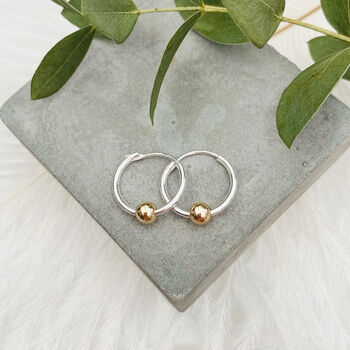 Small Sterling Silver Hoops With A Single 9ct Gold Bead, 3 of 6