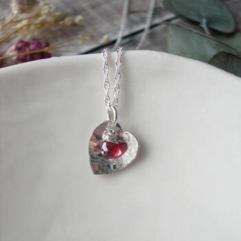 Garnet Hammered Heart Necklace, 2 of 4