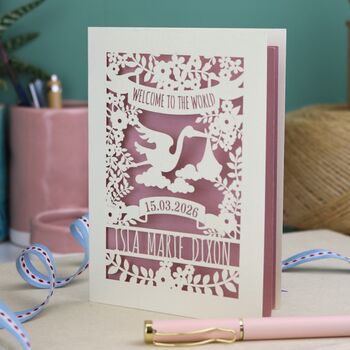 Personalised Floral New Baby Papercut Card, 3 of 9