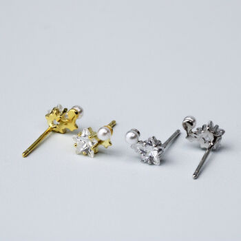 Sterling Silver Crystal And Pearl Star Stud, 4 of 9