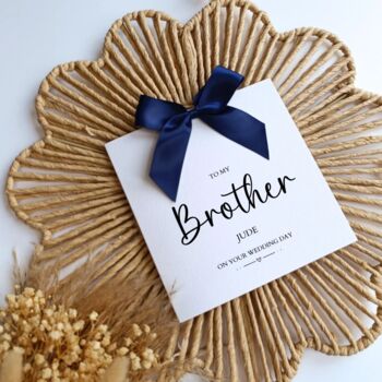 To My Brother On Your Wedding Day Card, Luxury Bow Wedding Couple Card, 2 of 4